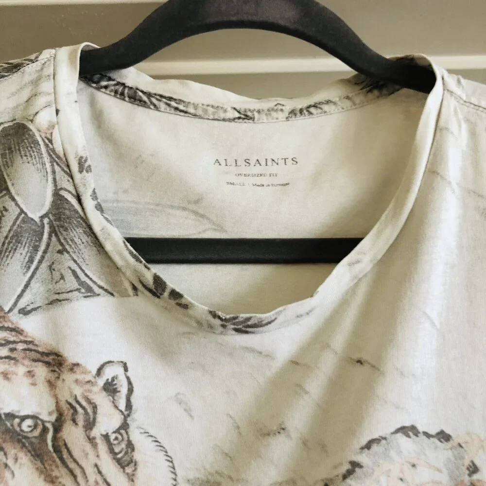 ALLSAINTS Chokai SS Crew Neck T-Shirt Oversized Fit Tiger Print Mens S Portugal - Picture 4 of 12